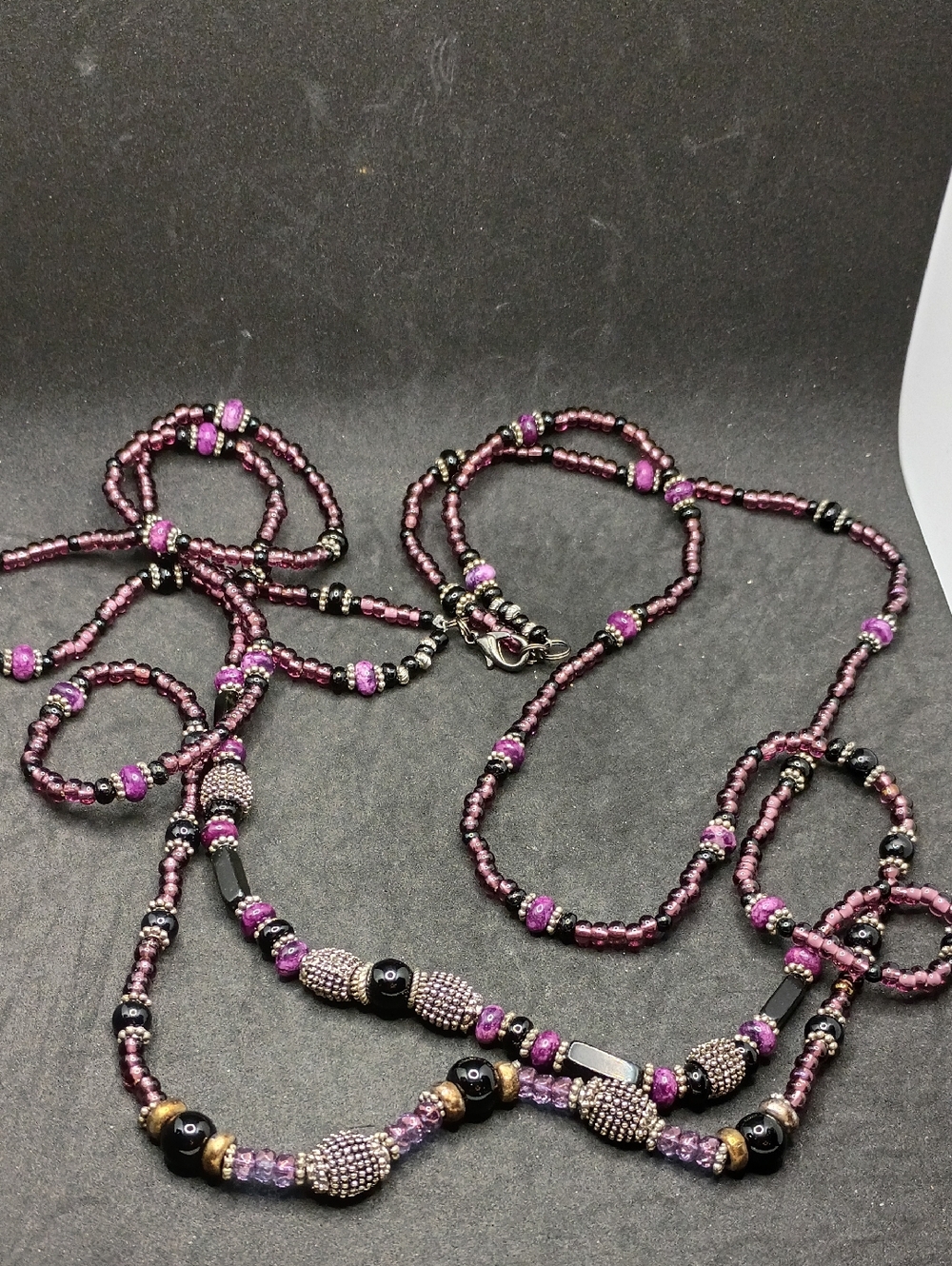 Multi-Strand Purple Beaded Necklace